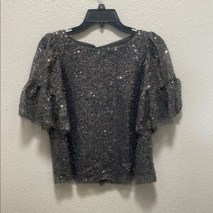Maeve Gray Sequin Puff Sleeve Blouse